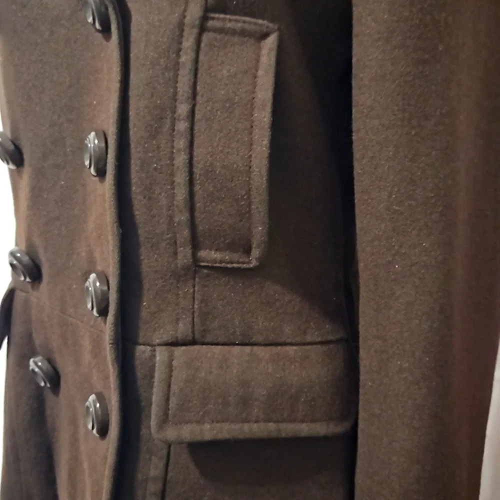 Tulle Wool Double Breasted Pea Coat Brown